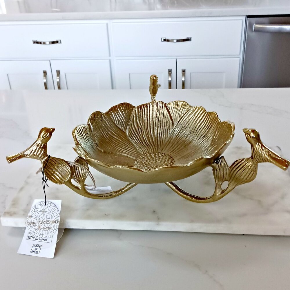 NEW! EXQUISITE Birds On A Bowl CAST METAL BOWL